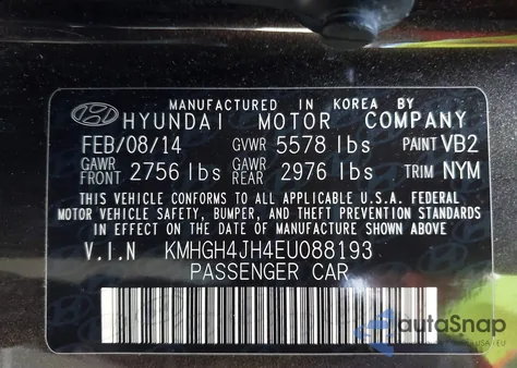 2014 Hyundai Equus Ultimate from USA, damaged, VIN KMHGH4JH4EU088193